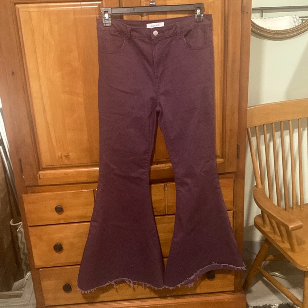 ZENANA• Size L• Eggplant Purple High Waisted Flares